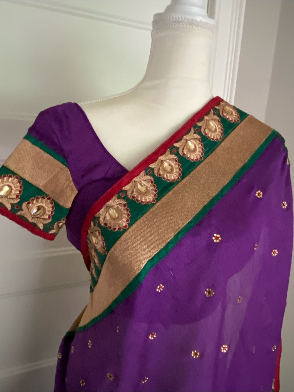 Sari Georgette Silk Stonework Bead Purple Saree Bollywood India Party Blouse